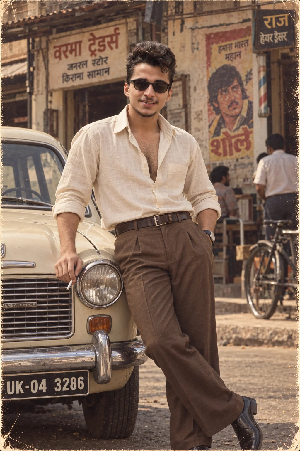 1990s Photo Trend Ambassador Car Retro Indian Look AI Prompt